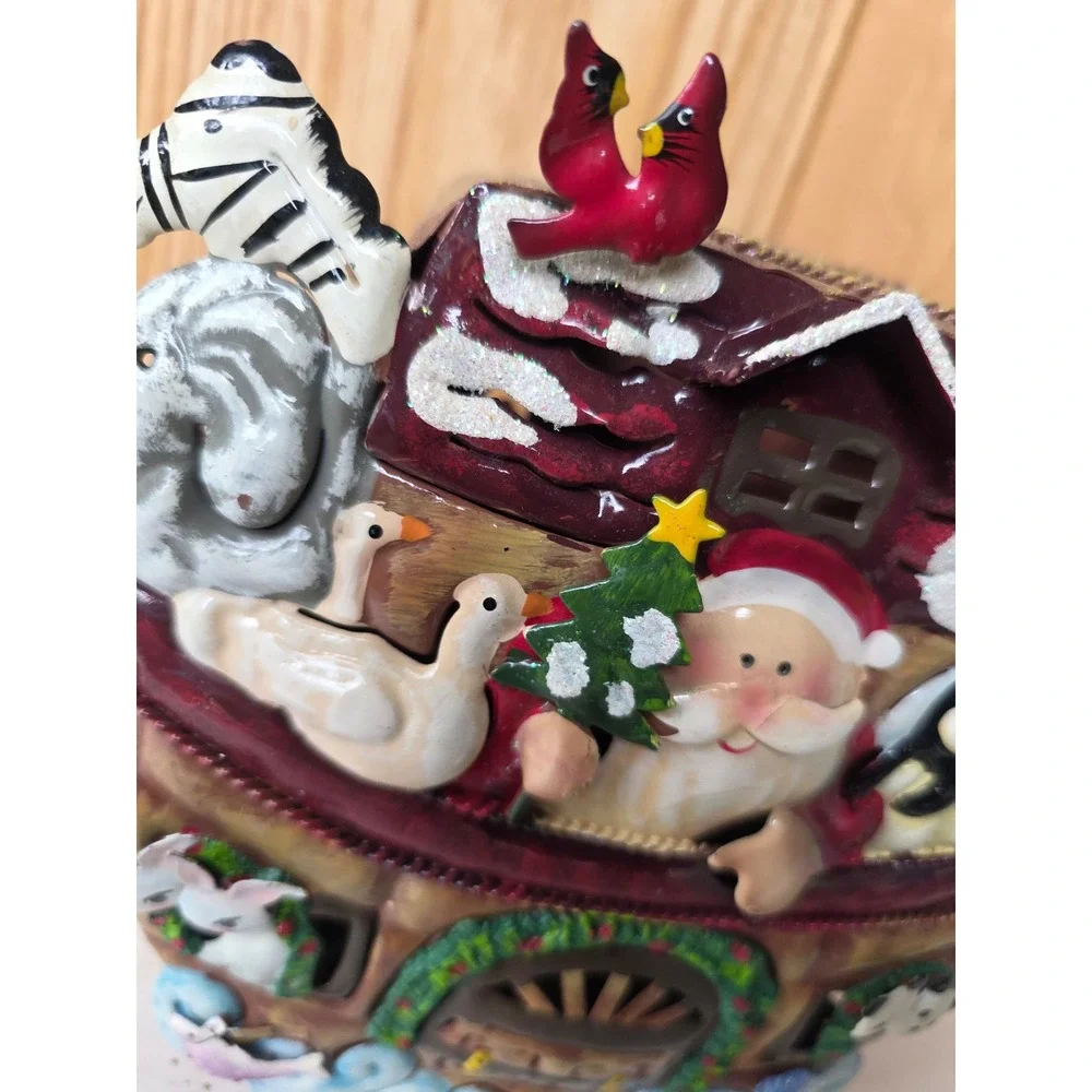 Home Interiors Christmas Noahs Ark Tin Tealight Votive Candle Holder Lantern